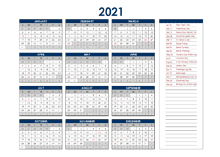 2021 Canada Annual Calendar with Holidays