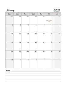 2021 Canada Calendar Template Large Boxes