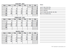 2021 Canada Quarterly Calendar with Holidays