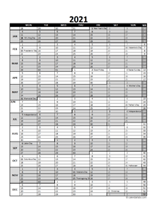 2021 Project Planning Calendar Running Month