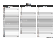 Editable 2021 Excel Three Month Calendar