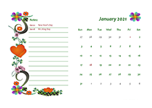 2021 Free Monthly Printable Calendar