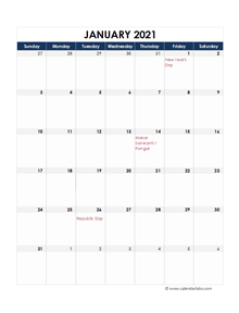 2021 India Calendar Spreadsheet Template
