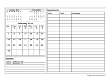 2021 Monthly Appointment Calendar Template