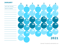 2021 colorful kindergarten calendar template