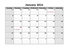 monthly 2021 calendar PDF with notes