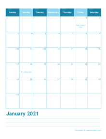 2021 Monthly Word Calendar Template Portrait