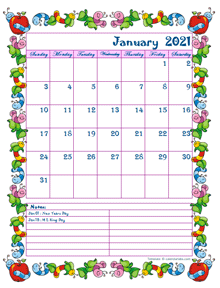 2021 Monthly Kid Kindergarten Calendar Template