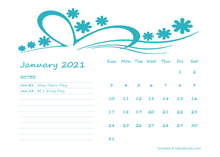 2021 Word Calendar Template for Kindergarten