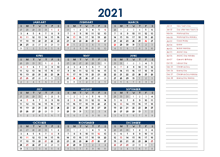 2021 New Zealand Annual Calendar with Holidays