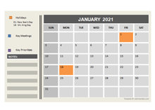 2021 Powerpoint Calendar With Holidays