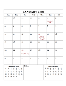 2021 Printable Calendar with India Holidays  