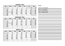 2021 Printable Calendar With Notes