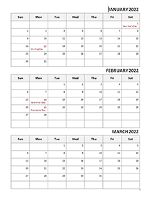 2021 three month calendar template