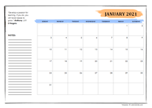 2021 Student Calendar With Note Space