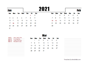 2021 Three Months Word Calendar Template