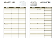 2021 Two Page Monthly Calendar A3