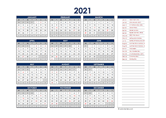 2021 UK Annual Calendar with Holidays