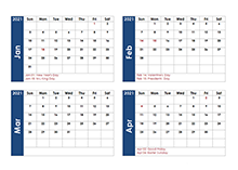 2021 Word Calendar Four Months Per Page