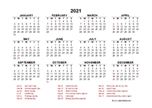 2021 Year at a Glance Calendar with Canada Holidays