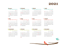 2021 Blank Yearly Calendar Bird Template