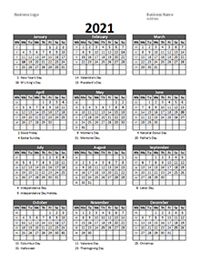 2021 business calendar with week number