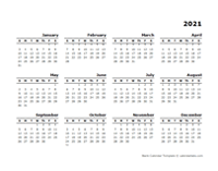 2021 Yearly Calendar With Blank Notes | Huts Calendar