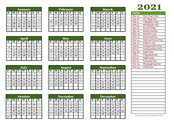 Editable 2021 Yearly Calendar Landscape