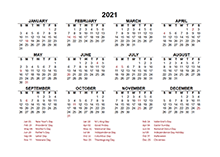 2021 Yearly Calendar Template Excel