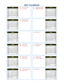 2021 Yearly Calendar Template Vertical Design