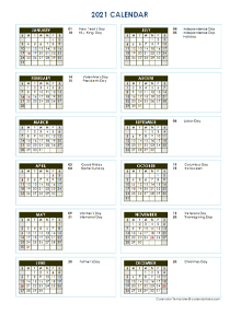 2021 Full Year Calendar Vertical Template