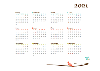 2021 Yearly Canada Calendar Design Template