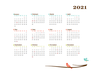 2021 Yearly Editable Word Calendar Template