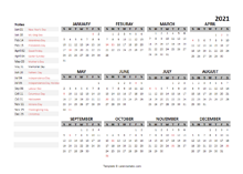 2021 Yearly Google Docs Calendar Template