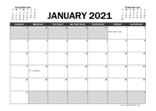 February 2021 Calendar Excel