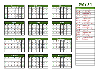 Free Editable 2021 Yearly Word Calendar