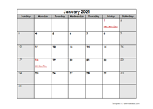 January 2021 Printable Calendar