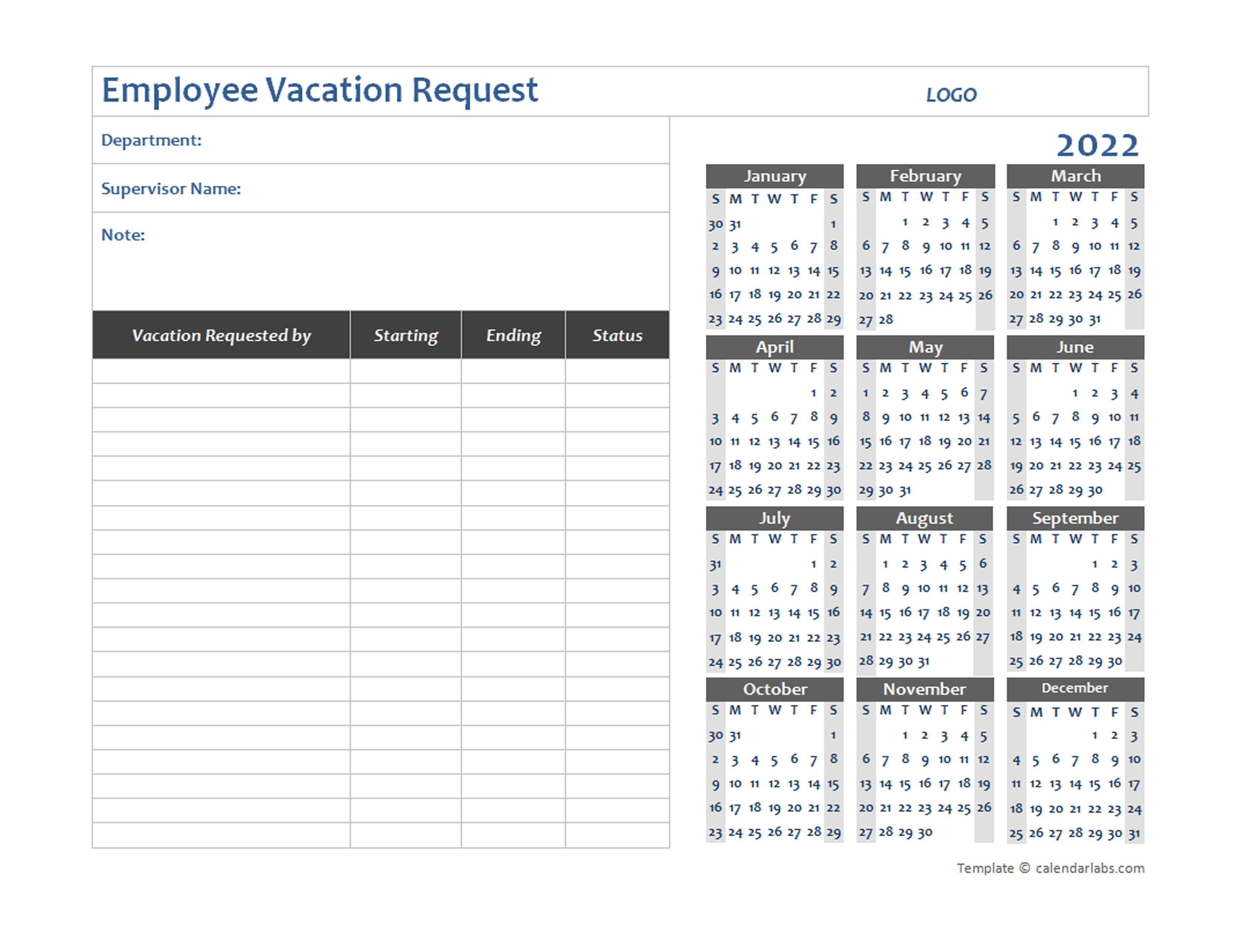 Vacation Calendar Template 2022 Customize and Print