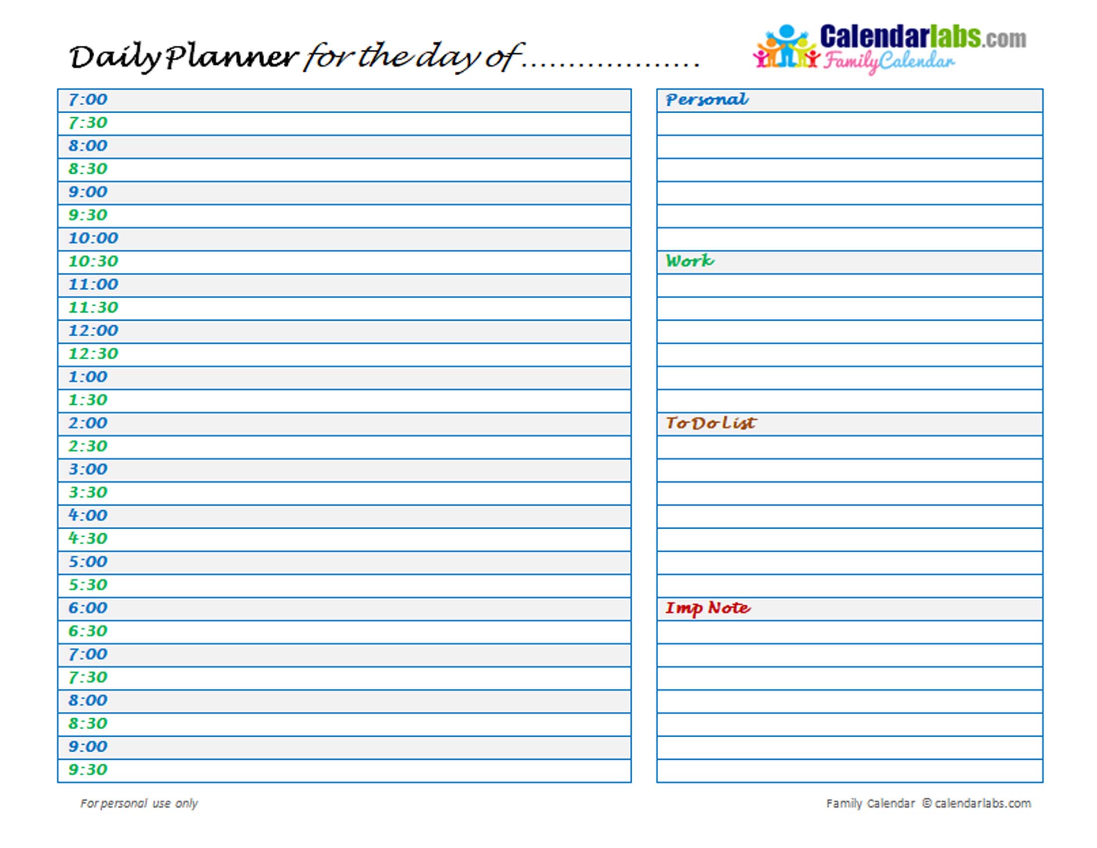 Daily Planner Excel Template 2022