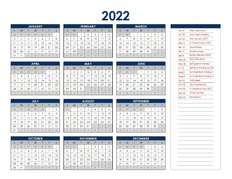 Free Printable 2022 Calendar With Holidays Pdf 2022