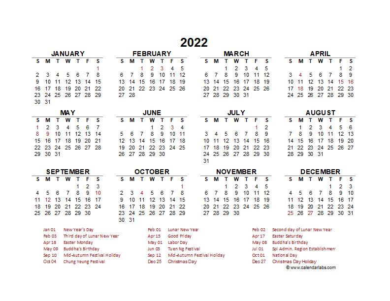 2022 Yearly Calendar Design Template Free Printable 2022 Year At A