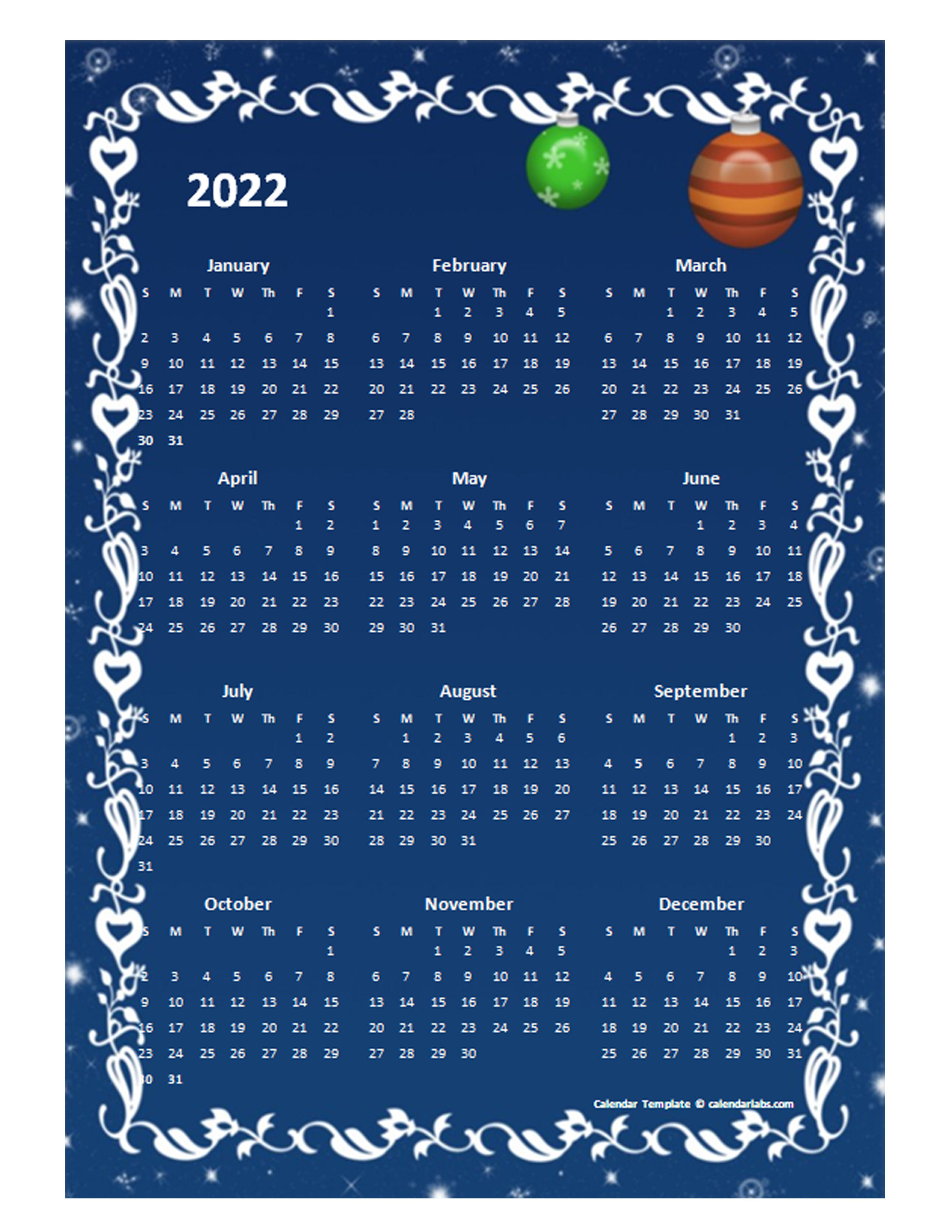 2022 Yearly Calendar Design Template - Free Printable Templates