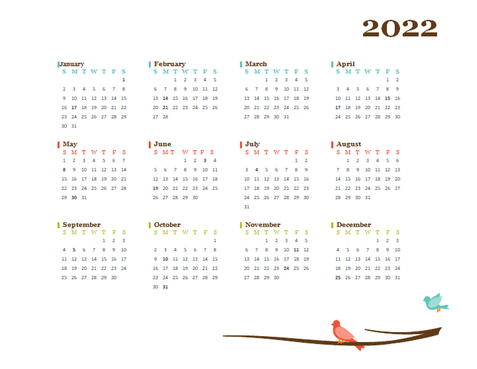 2022 Yearly Editable Word Calendar Template Free Printable Templates