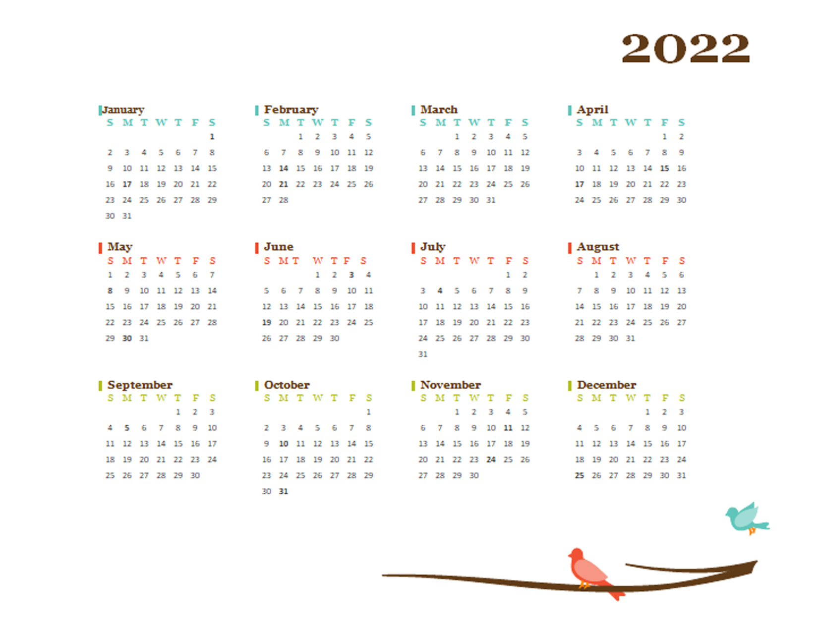 2022 yearly editable word calendar template free printable templates