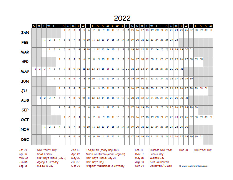 2022 yearly project timeline calendar malaysia free