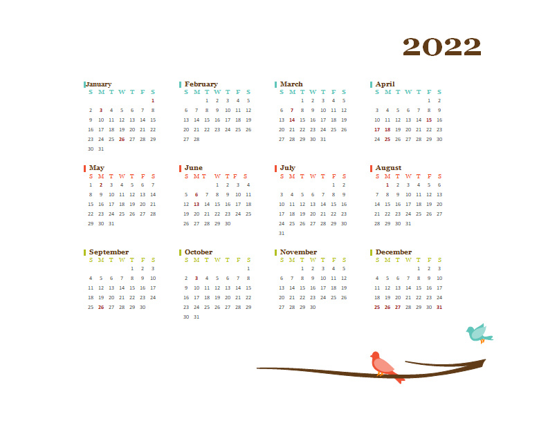 2022 Yearly UK Calendar Design Template - Free Printable Templates