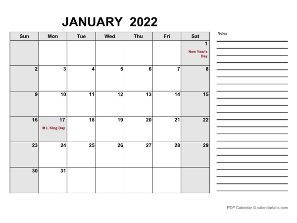 January 2022 Calendar Calendarlabs