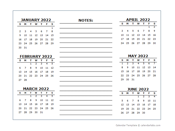 2 Page Yearly Calendar Template 2022