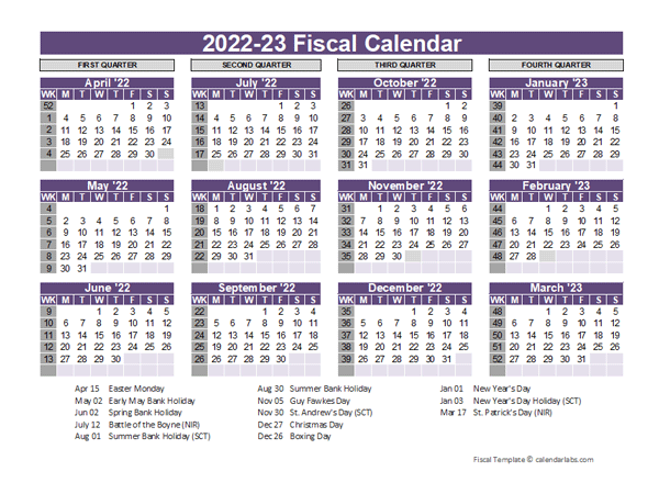 UK Fiscal Calendar Template 2022-2023