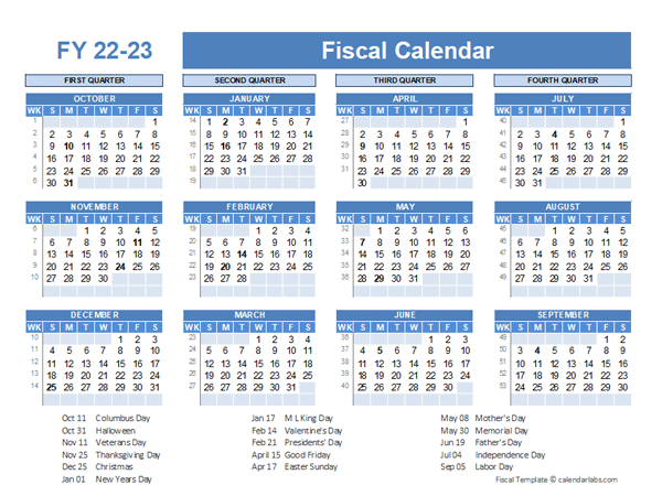 2022 Fiscal Week Calendar Printable